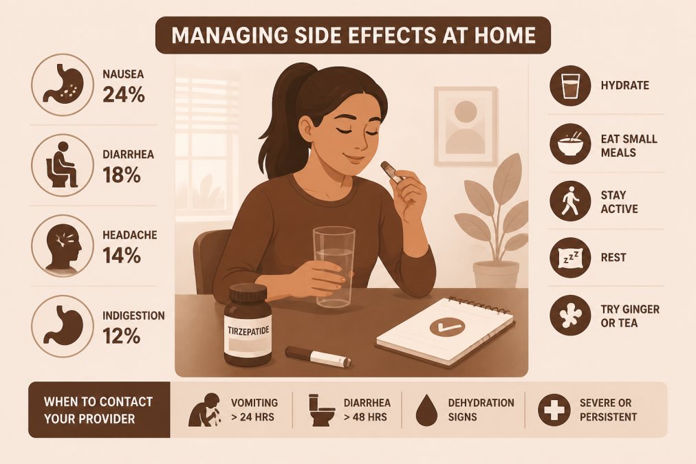 How to Safely Start Tirzepatide Online: A Step-by-Step Guide 2 Adult taking medication at home with water glass and medication bottle visible on table, demonstrating home treatment routine in natural daylight