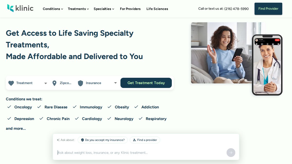 Screenshot of klinic.com interface
